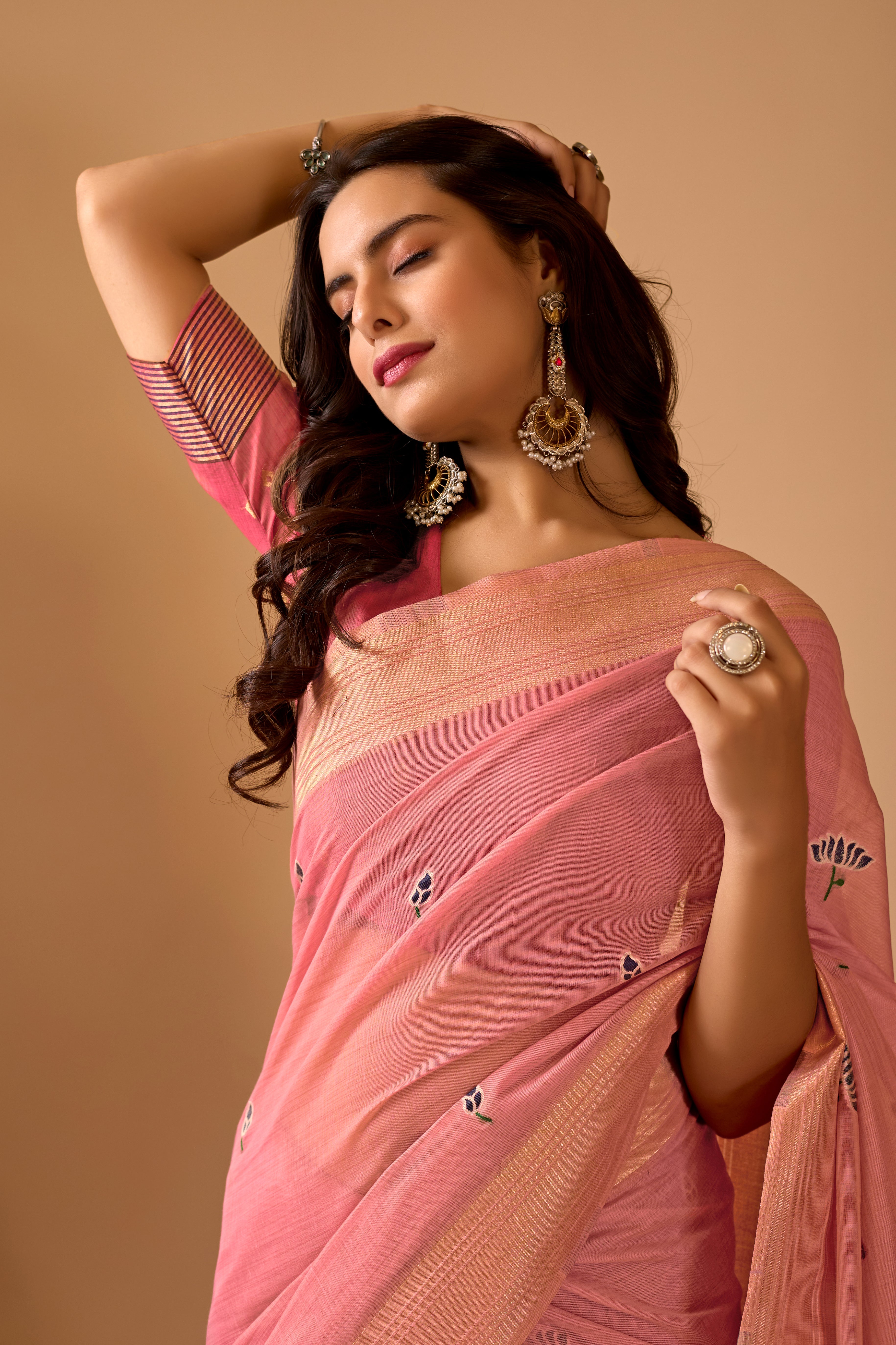 Pink Paithani Saree with Cow & Floral Pallu Design