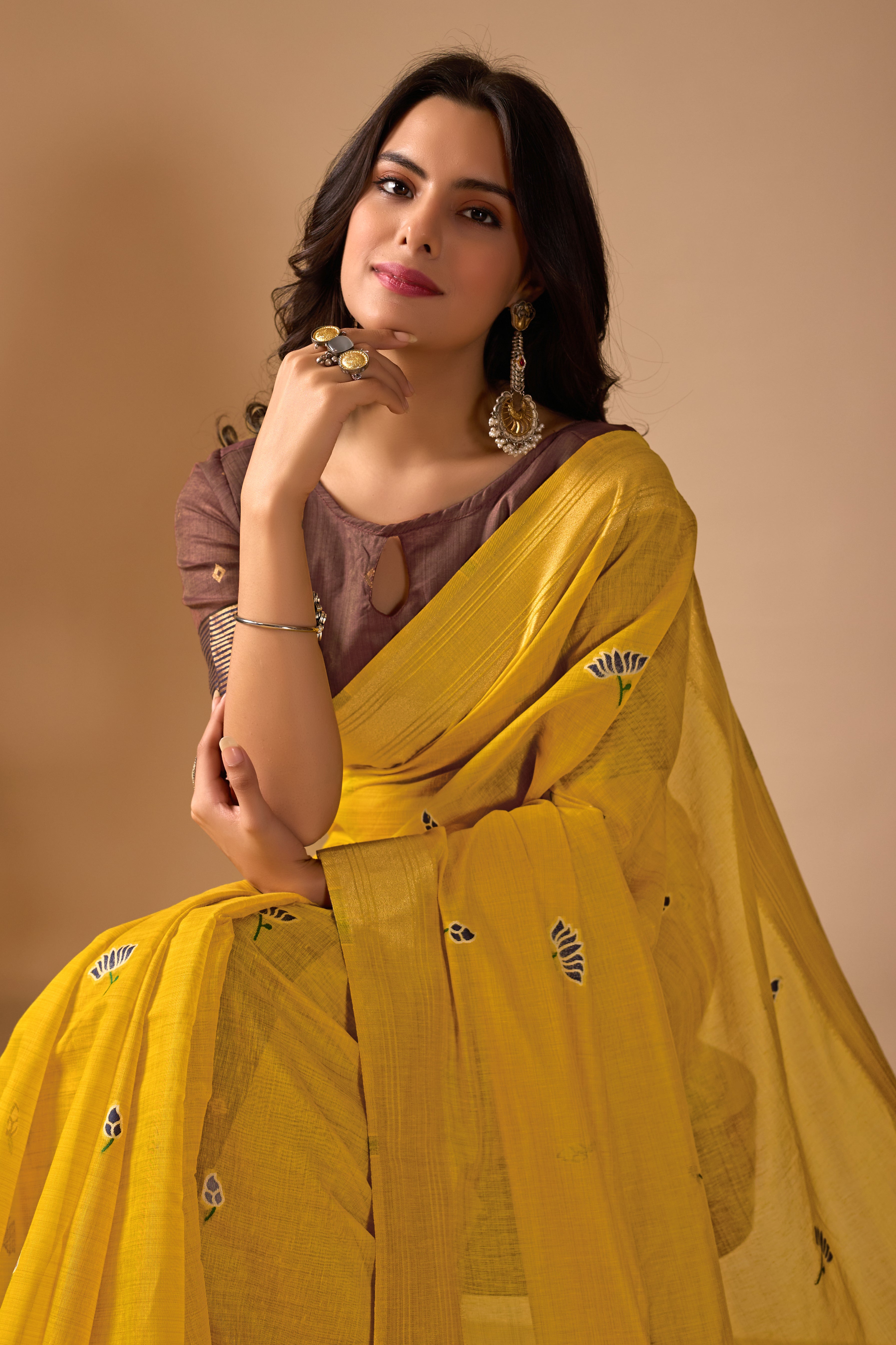 Yellow Paithani Saree with Cow & Floral Pallu Design