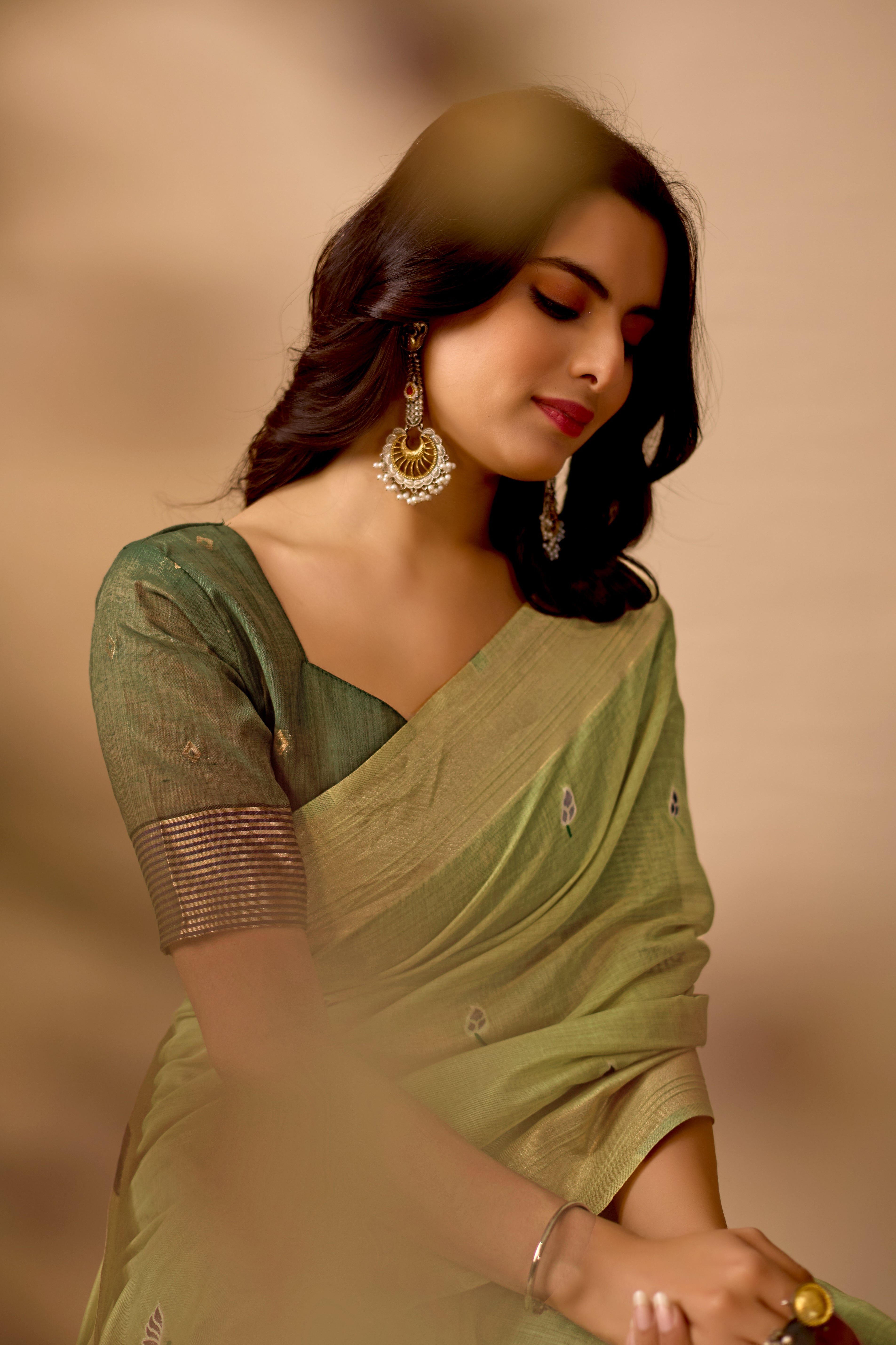 Pista Green Paithani Saree with Cow & Floral Pallu Design