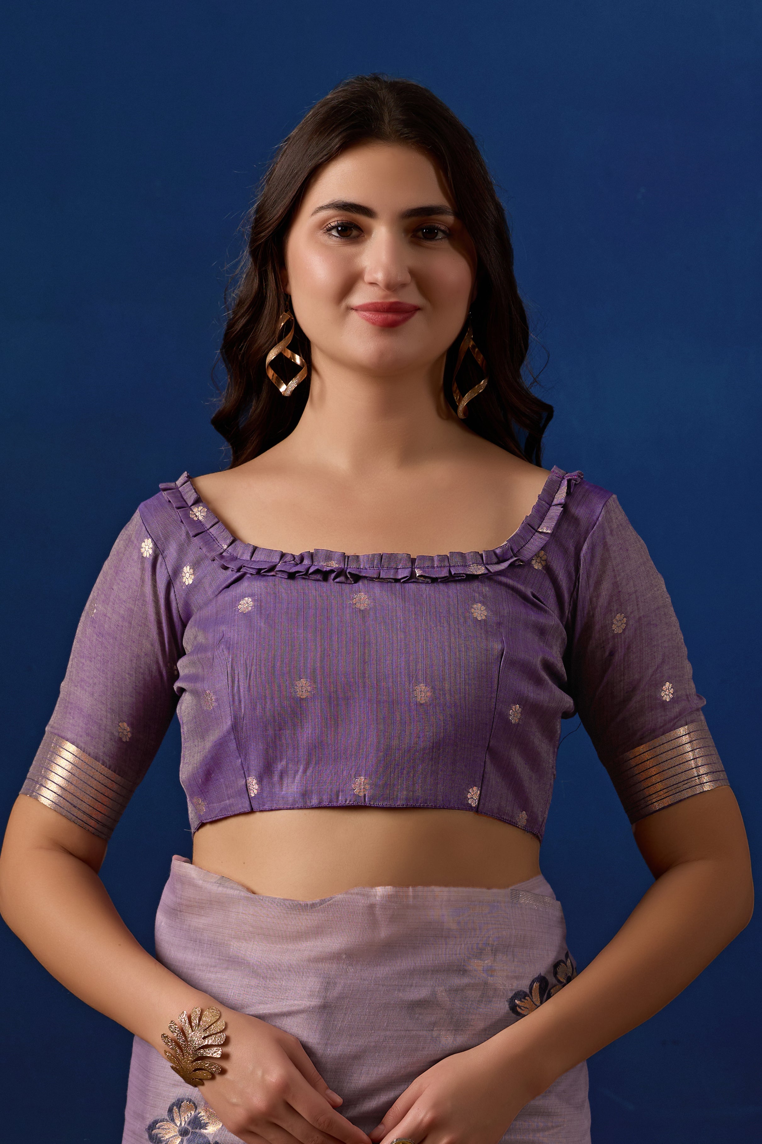 Elegant Floral Weave Muga Cotton Silk Saree in Lavender with Majanta Contrast