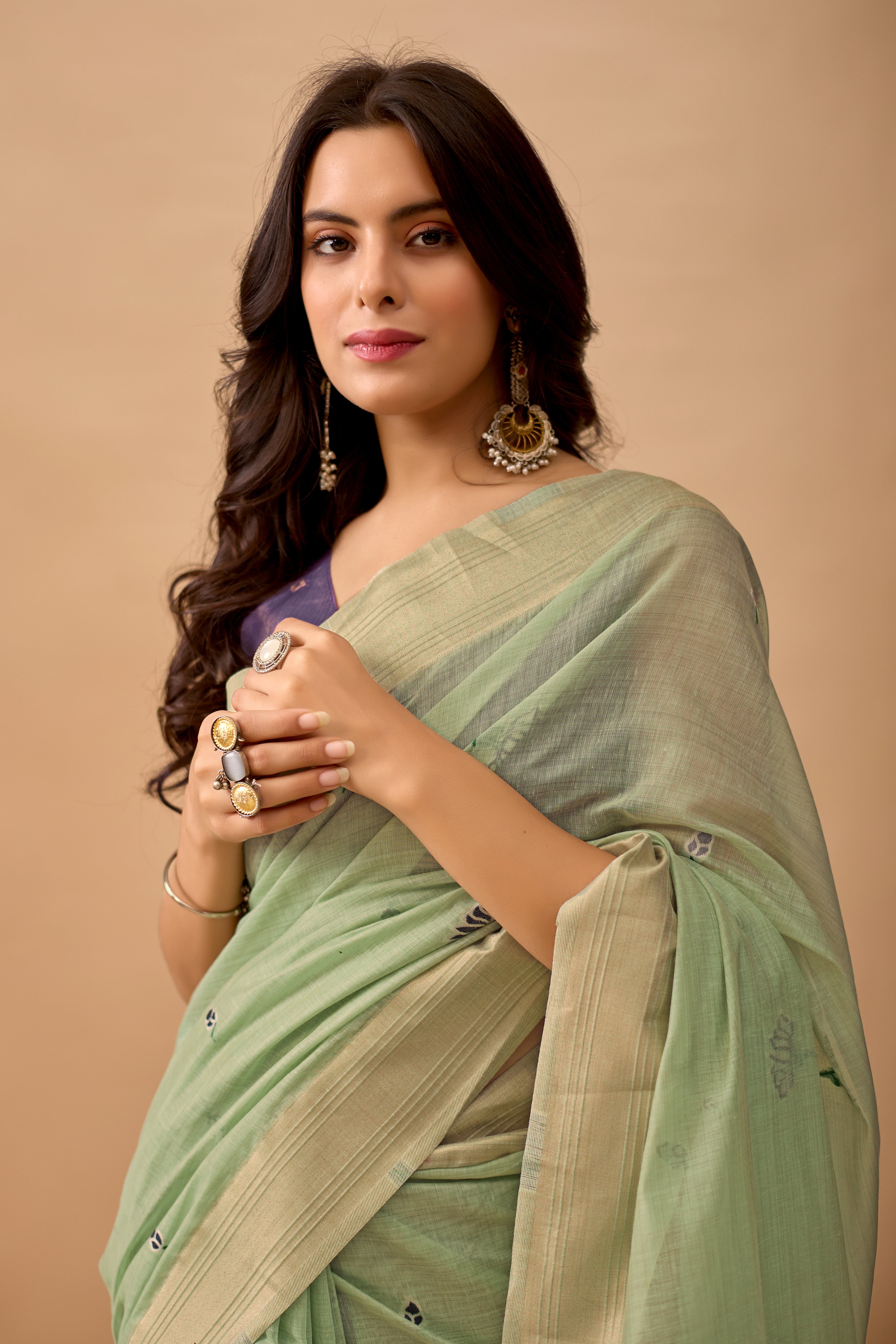 C Green Paithani Saree with Cow & Floral Pallu Design
