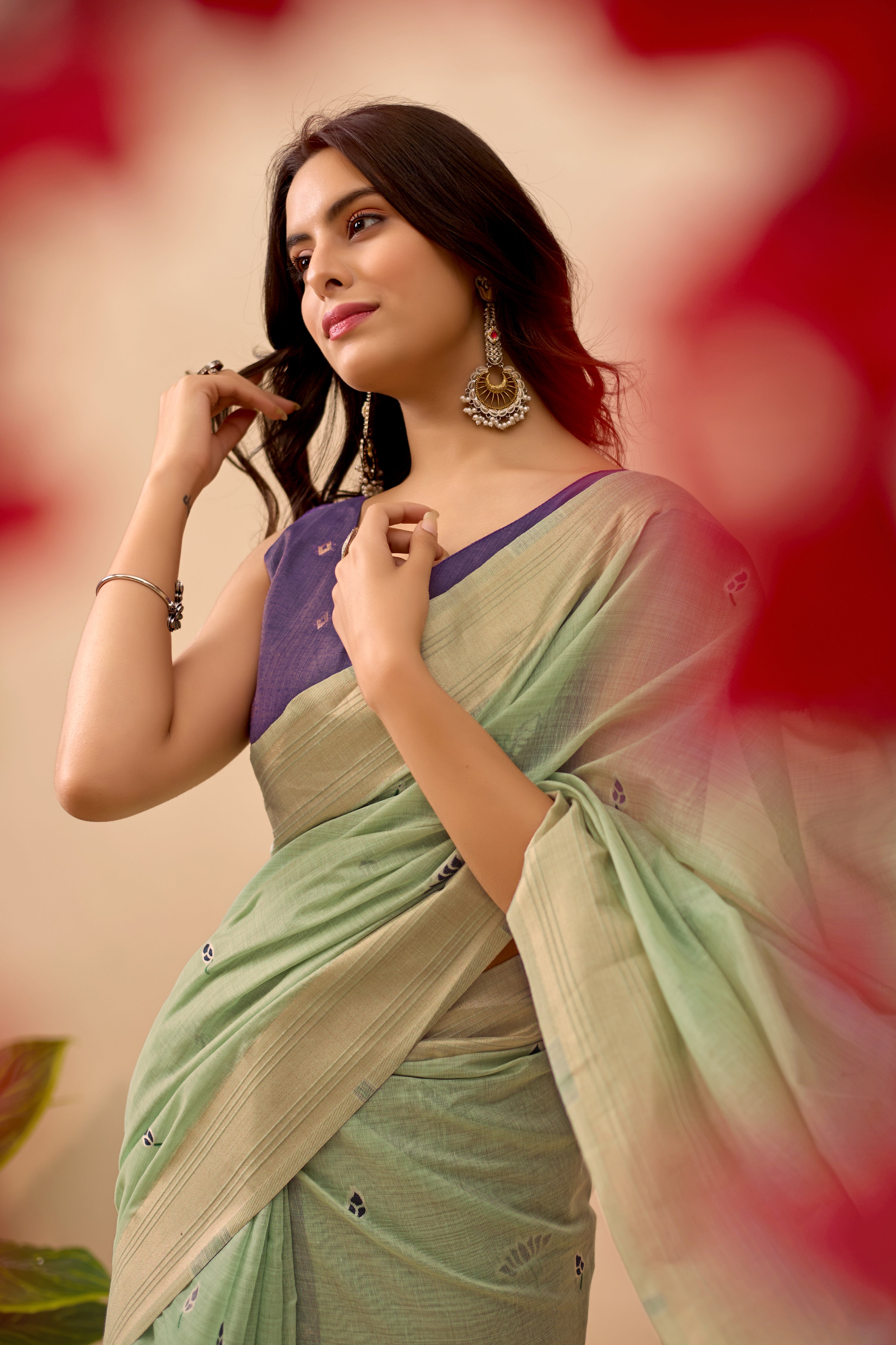 C Green Paithani Saree with Cow & Floral Pallu Design