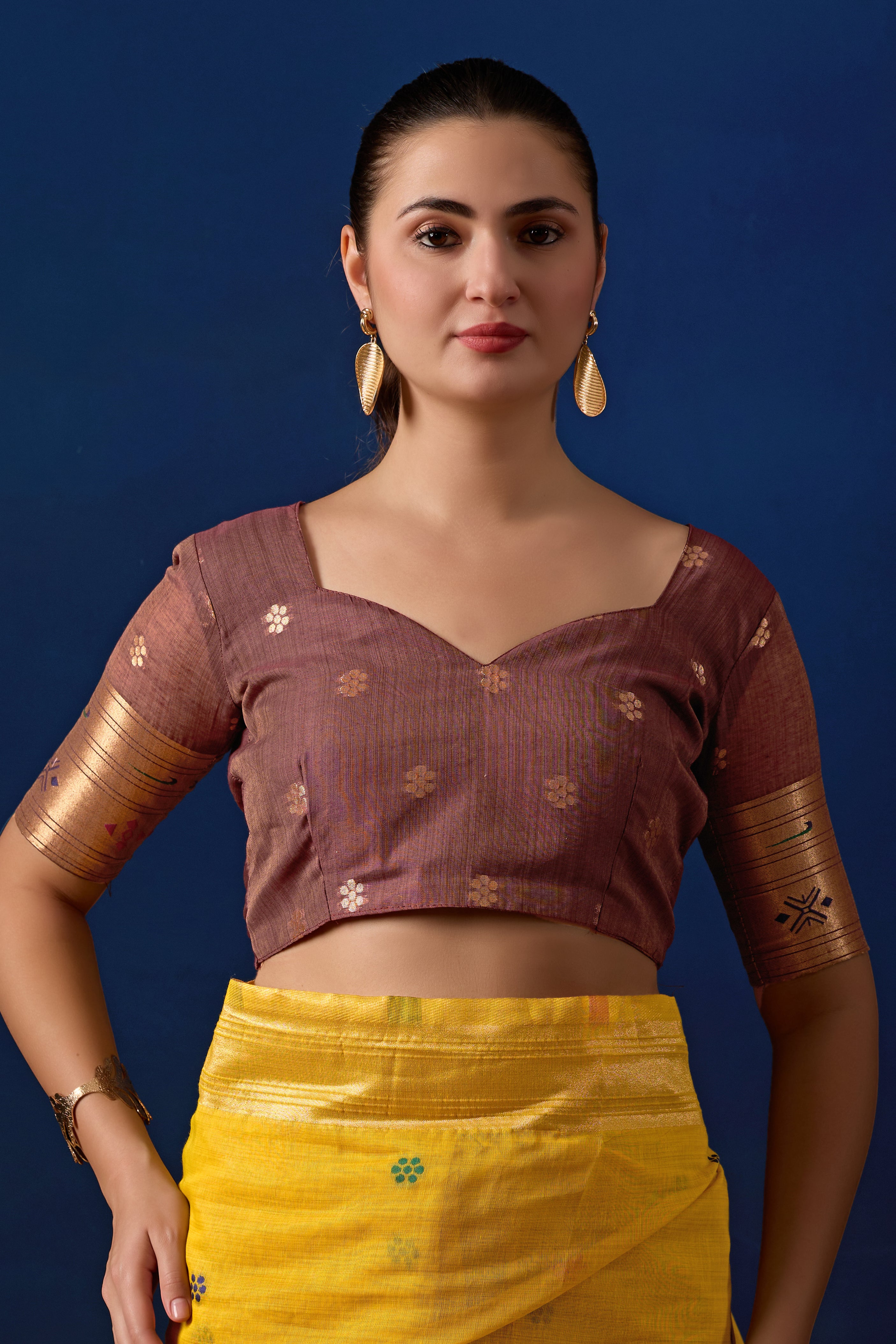 Royal Blossom Paithani Silk Saree in Yellow with Maroon Contrast